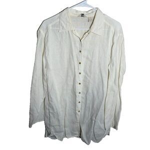 J Jill Shirt Women's Medium 100% Linen Button Up Collared Long Sleeve Lagenlook
